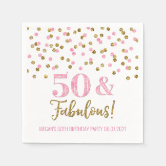 Pink Gold Confetti 50 & Fabulous Birthday Napkins