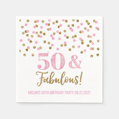 Pink Gold Confetti 50  Fabulous Birthday Napkins