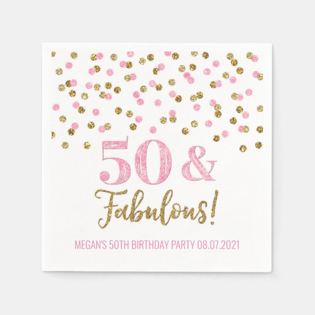 Pink Gold Confetti 50 & Fabulous Birthday Napkins (Front)