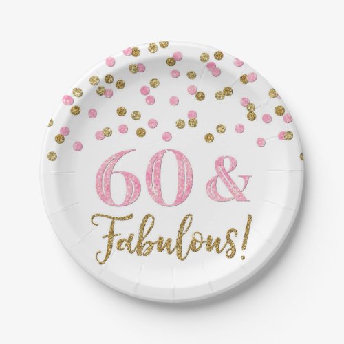 Pink Gold Confetti 60 and Fabulous  Paper Plates