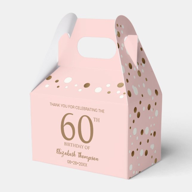 Pink Gold Confetti 60th birthday Custom Favor Boxes (Back Side)