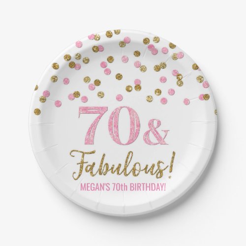Pink Gold Confetti 70 and Fabulous Birthday Paper Plates