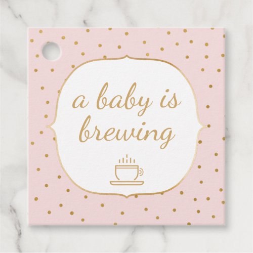 Pink Gold Confetti A baby is brewing thank you Favor Tags