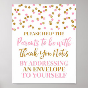 Pink Gold Confetti Address an Envelope Baby Shower Poster