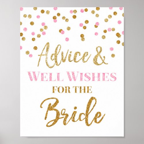 Pink Gold Confetti Advice for the Bride Sign