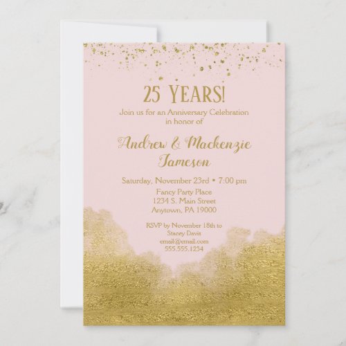Pink Gold Confetti Anniversary Invitation