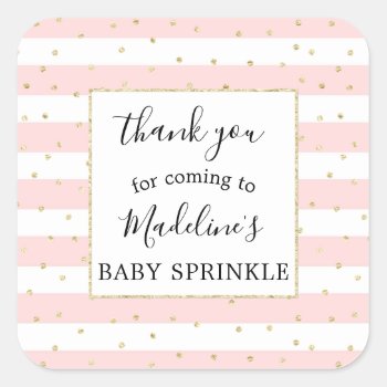 Pink Gold Confetti Baby Shower Favor Sticker by lemontreecards at Zazzle