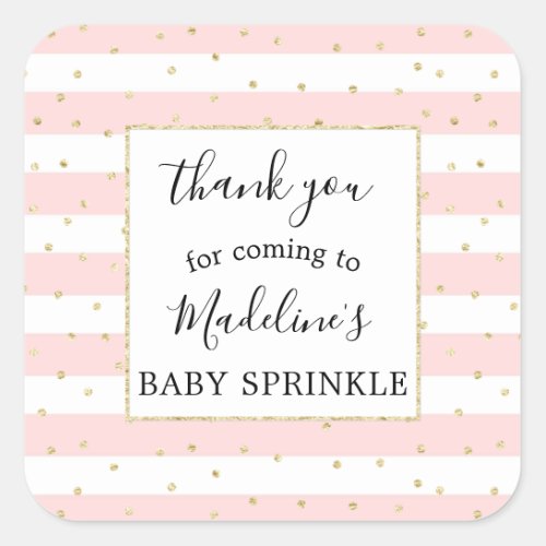 Pink Gold Confetti baby shower favor sticker