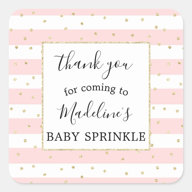 Pink Gold Confetti baby shower favor sticker (Front)