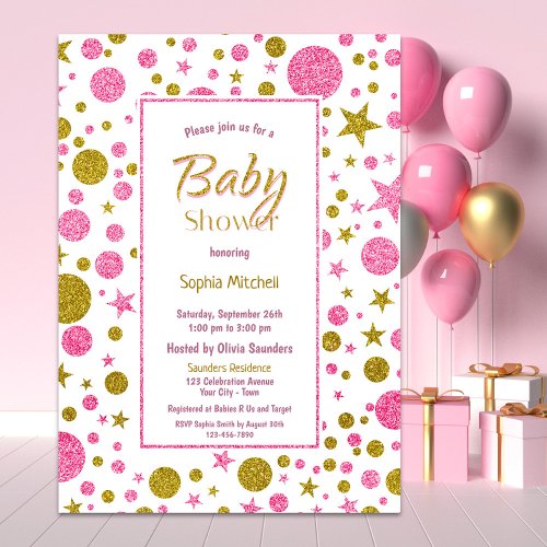 Pink Gold Confetti Baby Shower Invitation