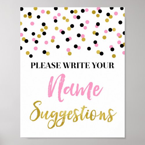 Pink Gold Confetti Baby Shower Name Suggestion Poster