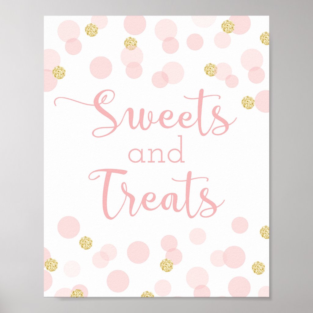 Pink Gold Confetti Baby Shower SweetsTreats Sign