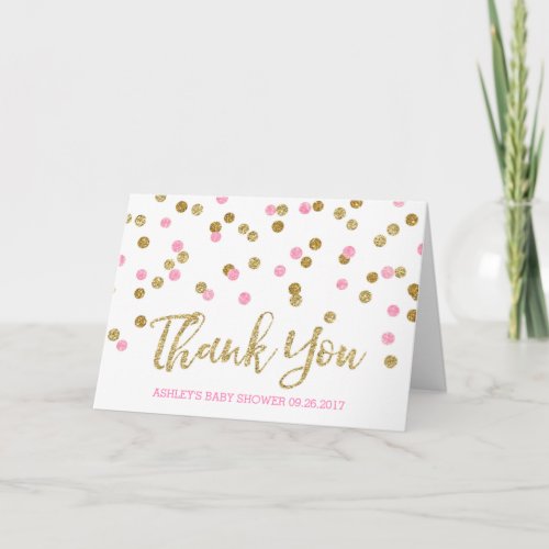 Pink Gold Confetti Baby Shower Thank You