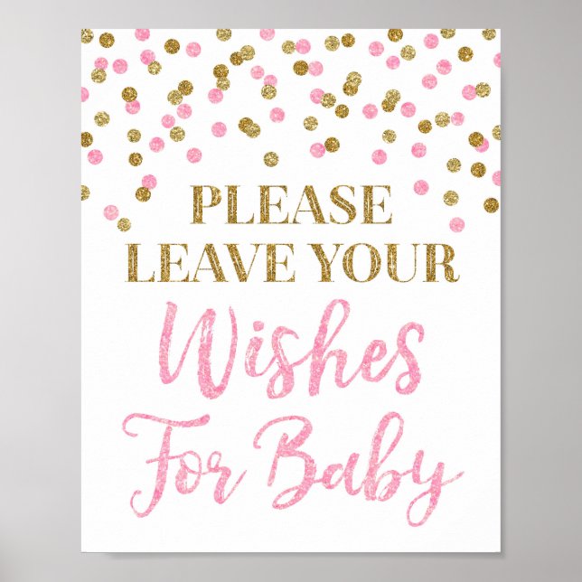 Pink Gold Confetti Baby Shower Wishes for Baby Poster (Front)