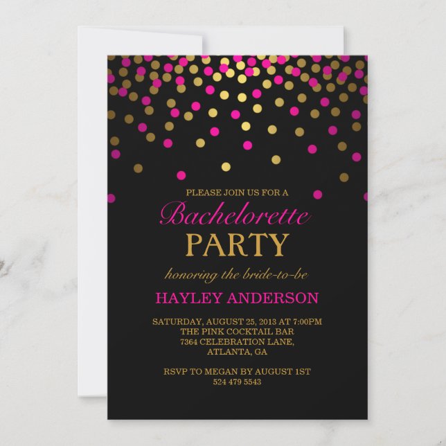 Pink & Gold Confetti Bachelorette Invitation (Front)