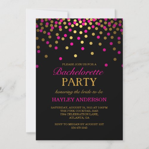 Pink &amp; Gold Confetti Bachelorette Invitation