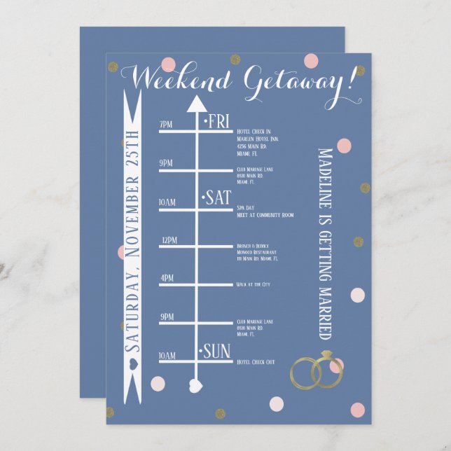 Pink Gold Confetti Bachelorette Weekend Getaway Invitation (Front/Back)