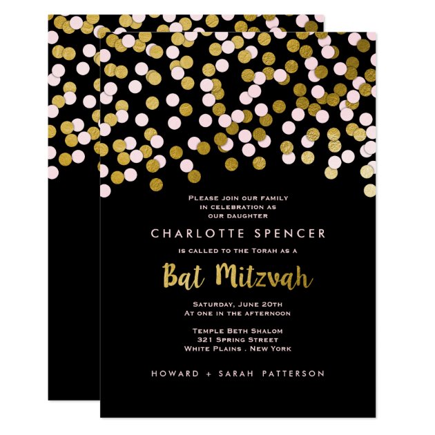 Pink | Gold Confetti Bat Mitzvah Celebration Invitation