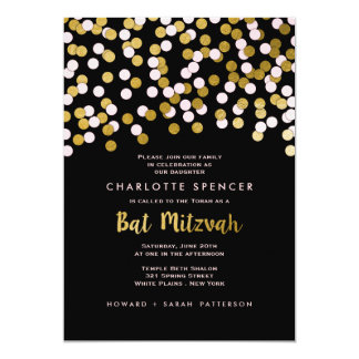 Pink | Gold Confetti Bat Mitzvah Celebration Card