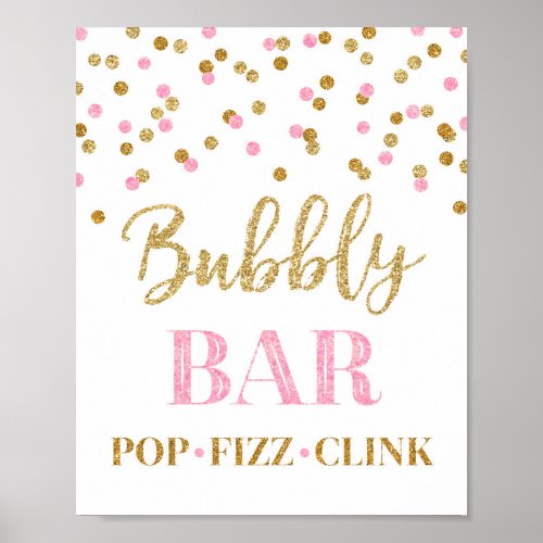 Pink Gold Confetti Bubbly Bar Sign