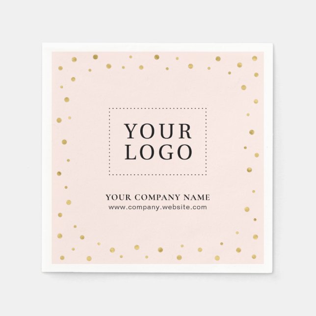 Pink & Gold Confetti Business Promotional Logo Napkins (Front)