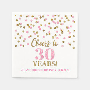 Pink Gold Confetti Cheers to 30 Years Birthday Napkins
