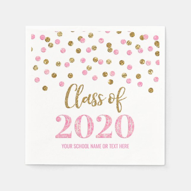 Pink Gold Confetti Class of 2020 Graduation Napkins (Front)