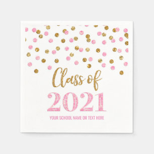 Pink Gold Confetti Class of 2021 Graduation Napkins