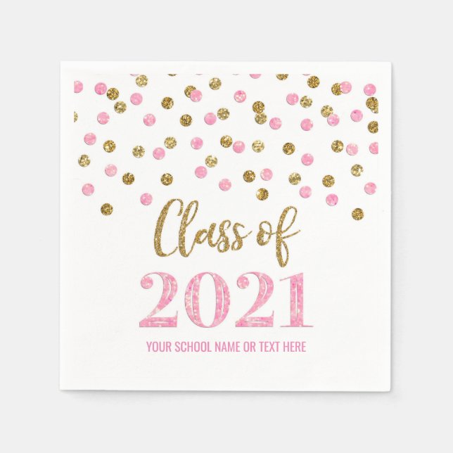 Pink Gold Confetti Class of 2021 Graduation Napkins (Front)