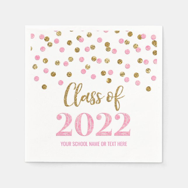 Pink Gold Confetti Class of 2022 Napkins (Front)