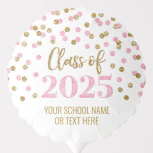Pink Gold Confetti Class of 2025 Graduation Balloon