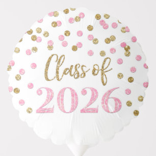 Pink Gold Confetti Class of 2026 Graduation Balloon