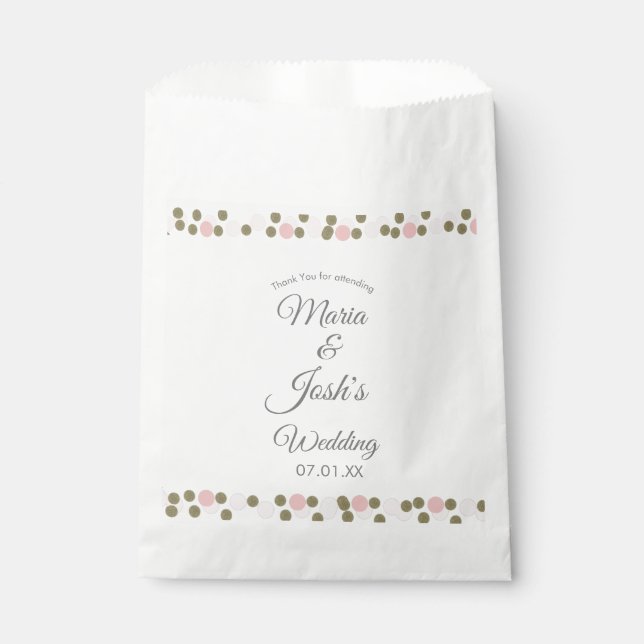 Pink Gold Confetti Dots Border Wedding  Favor Bag (Front)