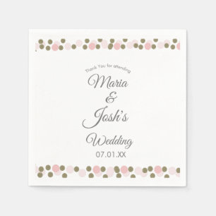 Pink Gold Confetti Dots Border Wedding Napkins
