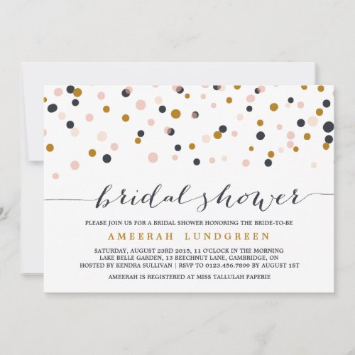 Pink &amp; Gold Confetti Dots Bridal Shower Invitation