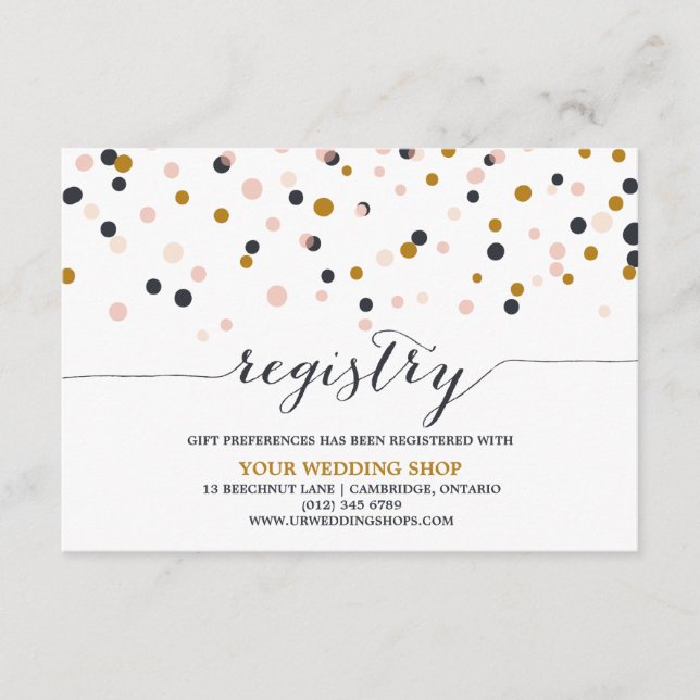 Pink & Gold Confetti Dots Gift Registry Card (Front)