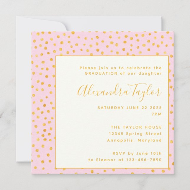 Pink Gold Confetti Dots Girl Graduation Party Invitation (Front)