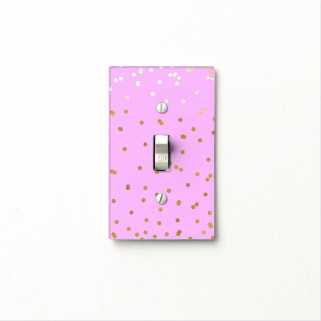 Pink & Gold Confetti Dots Modern Glamour Glam Light Switch Cover (In Situ)