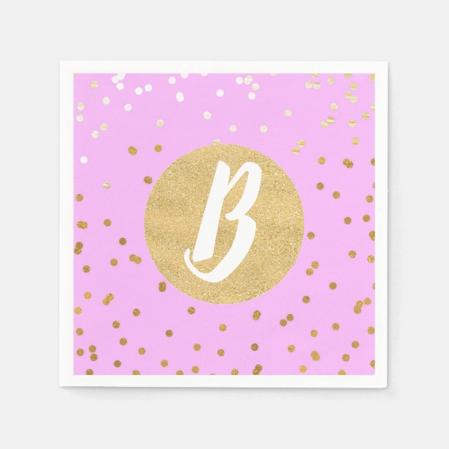 Pink & Gold Confetti Dots Modern Glamour Glam Napkins (Front)