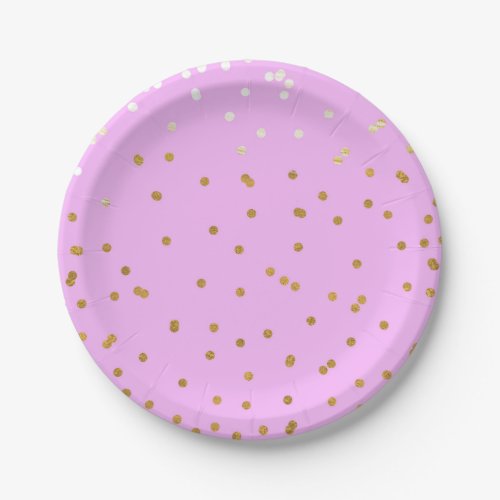 Pink  Gold Confetti Dots Modern Glamour Glam Paper Plates