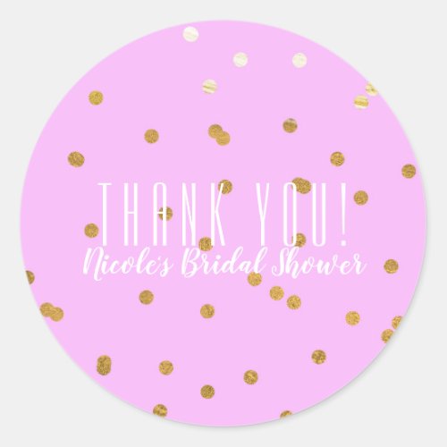 Pink  Gold Confetti Dots Modern Party Favor Classic Round Sticker