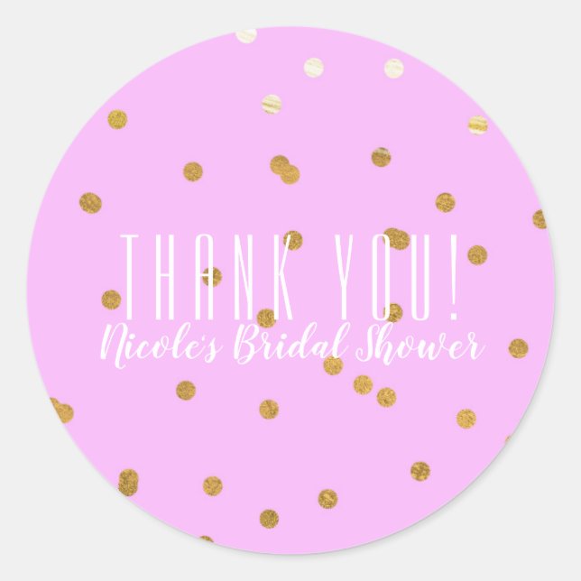 Pink & Gold Confetti Dots Modern Party Favor Classic Round Sticker (Front)