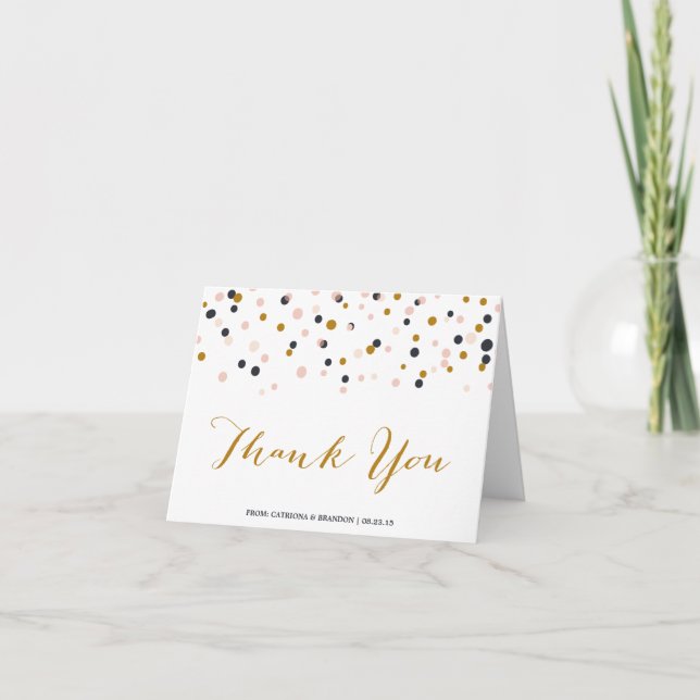 Pink & Gold Confetti Dots Thank You Card (Front)