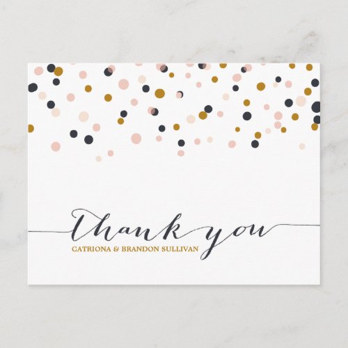 Pink  Gold Confetti Dots Thank You Postcard