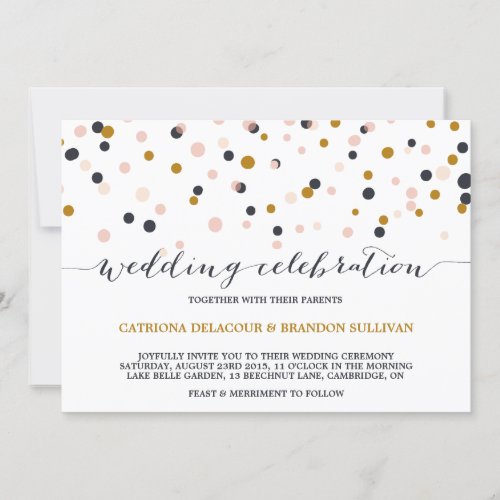 Pink &amp; Gold Confetti Dots Wedding Invitation