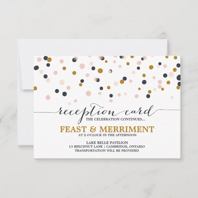 Pink & Gold Confetti Dots Wedding Reception Card (Front)