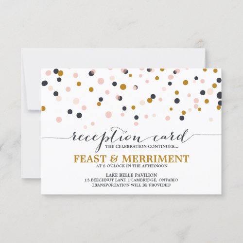 Pink &amp; Gold Confetti Dots Wedding Reception Card