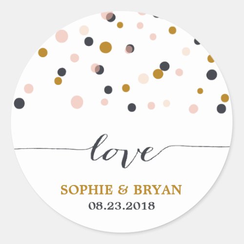 Pink  Gold Confetti Dots Wedding Sticker