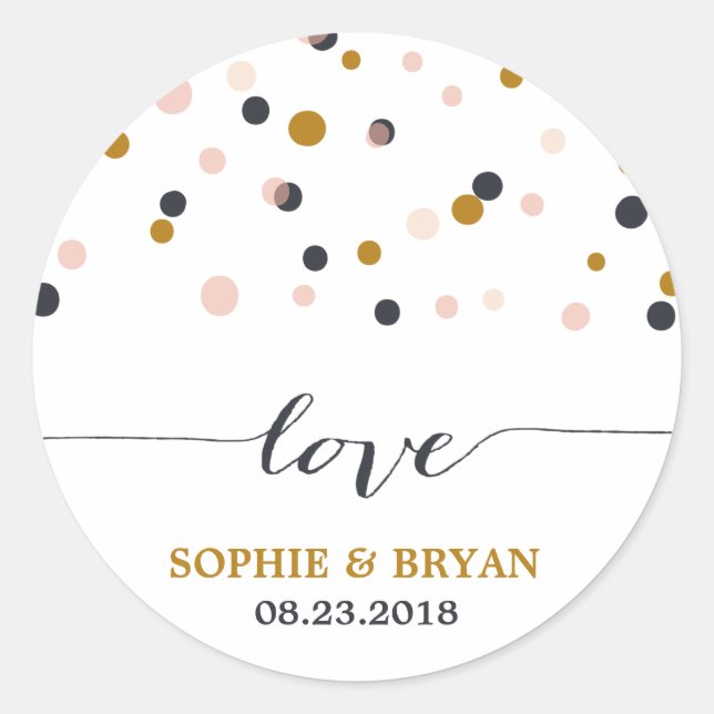 Pink & Gold Confetti Dots Wedding Sticker (Front)