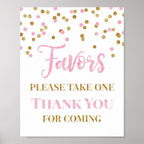 Pink Gold Confetti Favors Baby Shower Sign